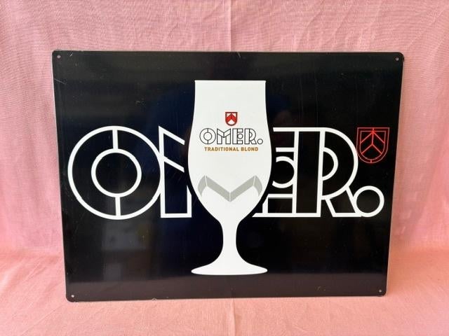Omer, licht metalen plakkaat., Verzamelen, Ophalen of Verzenden, Zo goed als nieuw, Reclamebord