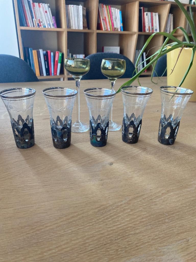 verres anciens métal argenté, style vintage, Antiquités & Art, Enlèvement