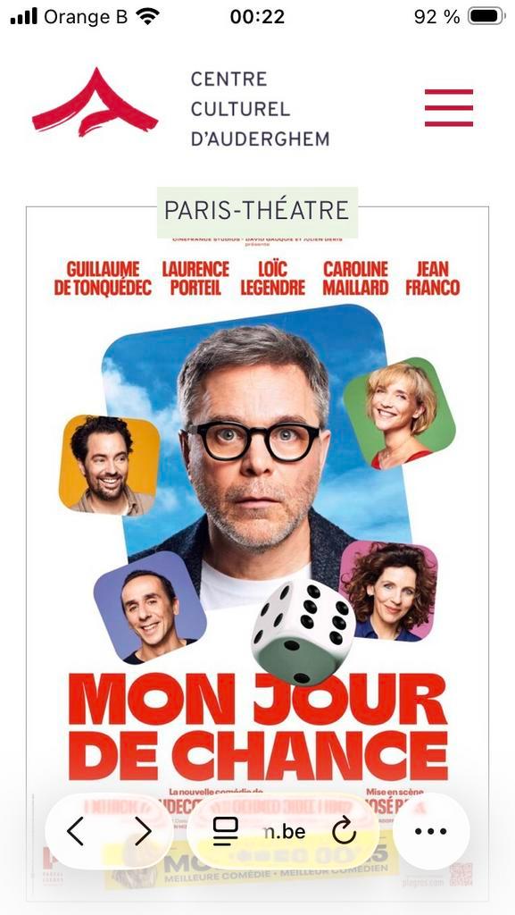 1 place theatre Auderghem 21/3 Mon Jour de Chance, Tickets & Billets, Théâtre | Cabaret & Humour, Une personne, Mars