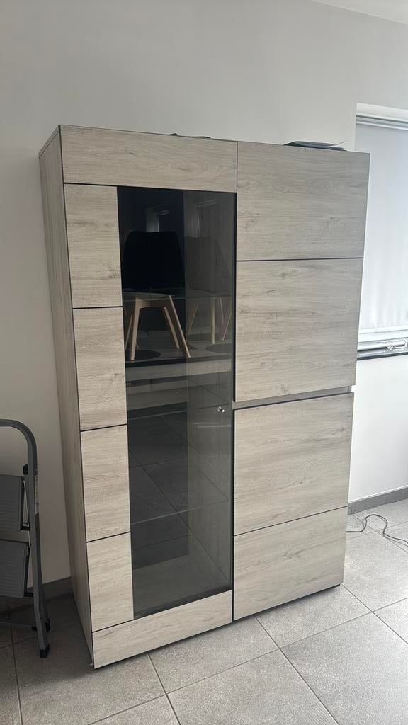 Meuble vitrine, Ophalen, Hout, Gebruikt, Beige