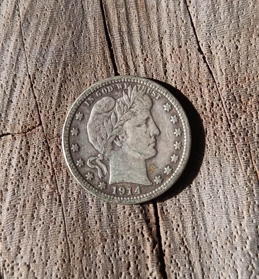 Zilver munt - Quarter Dollar "Barber Quarter" 1914, Ophalen of Verzenden, Noord-Amerika, Losse munt, Zilver