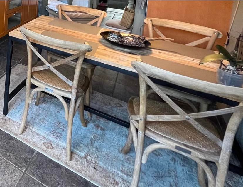 Landelijk tafel maison du monde zwart onderstel, Huis en Inrichting, Ophalen, Gebruikt, 100 tot 150 cm, Landelijk dennenhout