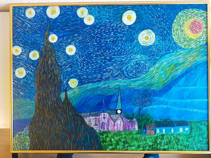 NUIT SUR UN VILLAGE PAYSIBLE, Antiek en Kunst, Kunst | Schilderijen | Klassiek, Ophalen