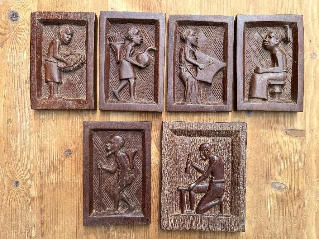 Art africain : figures en relief, sculptures, Antiquités & Art, Autres styles, Bois, Brun, Fait main