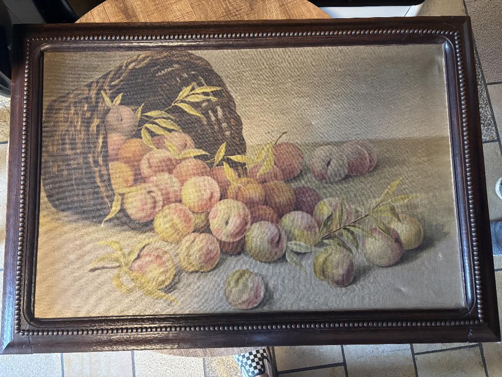 Groot vintage schilderij met houten kader (88 x 61 cm), Ophalen