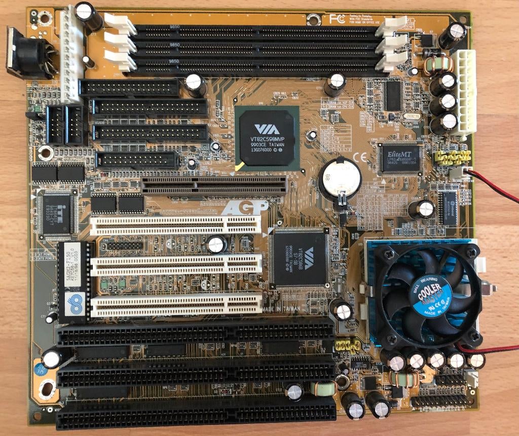 Moederbord27 Chaintech 5AGM2 (Socket7)+P200MMX+Cooler BabyAT, Ophalen, Gebruikt, Overige soorten, Socket7