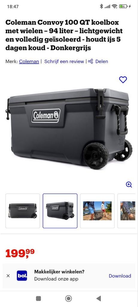 Nieuwe Colman coolbox 100 liter. Met wielen, Watersport en Boten, Hengelsport | Zeevissen, Ophalen of Verzenden