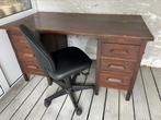 Houten bureau met leren bureaustoel, Enlèvement, Utilisé, Bureau