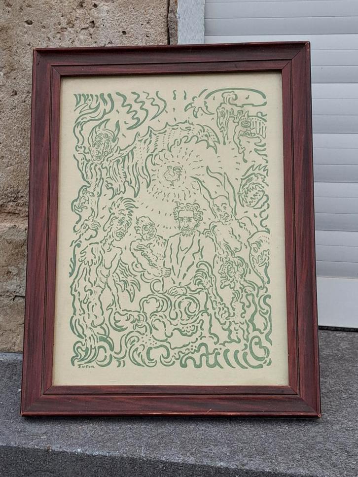 lithographie signe james ensor, Antiek en Kunst, Kunst | Litho's en Zeefdrukken, Ophalen of Verzenden