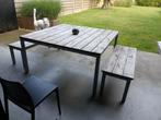 Tafel met 2 banken 150 x 150, Tuin en Terras, Picknicktafels, Ophalen, Zo goed als nieuw, Hout