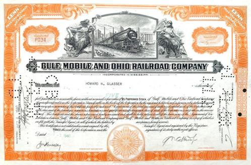 Gulf, Mobile and Ohio Railroad Company 1940, Postzegels en Munten, Aandelen en Waardepapieren, Certificaat van aandeel, 1920 tot 1950