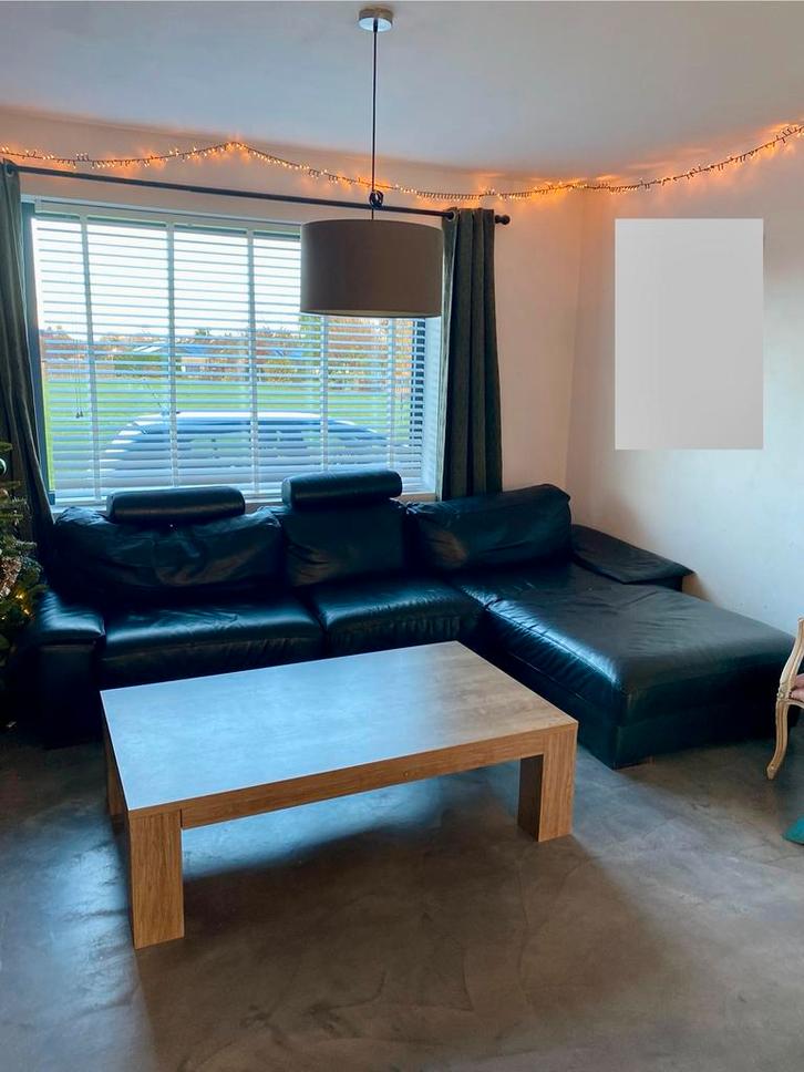 Zwarte, leren hoekzetel, Huis en Inrichting, Zetels | Zetels, Gebruikt, Hoekbank, Vierpersoons of meer, 300 cm of meer, 150 cm of meer