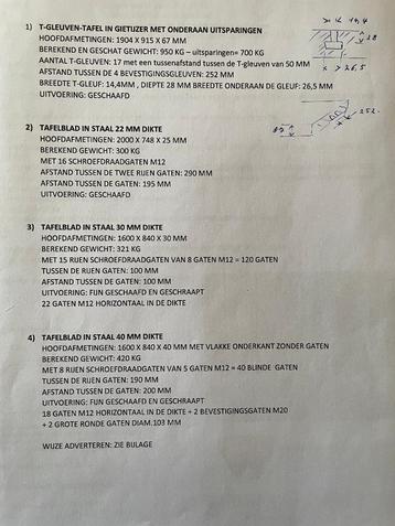 TAFELBLADEN in GIETIJZER en STAAL beschikbaar voor biedingen