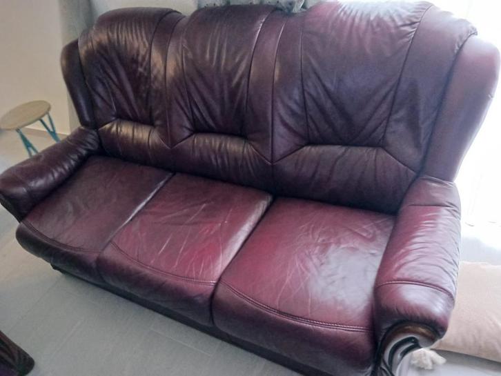 Bourgondische lederen lounge, Huis en Inrichting, Zetels | Zetels, Gebruikt, Rechte bank, 200 tot 250 cm, 75 tot 100 cm, Leer