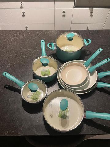 Gloednieuwe Greenpan set turquoise 8-delig + deksels beschikbaar voor biedingen