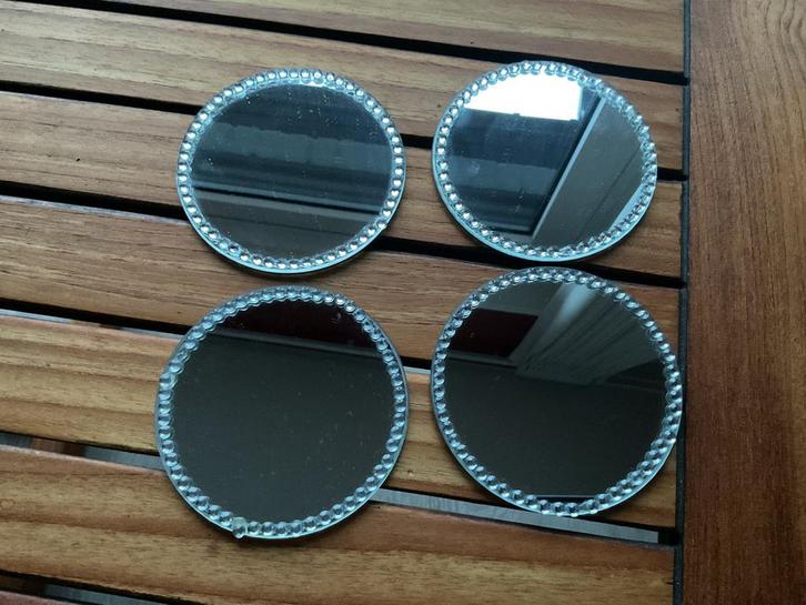 sous-verres en verre, miroir avec bordure de perles autour, Maison & Meubles, Accessoires pour la Maison | Sous-verres & Sous-plats