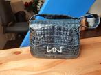 Handtas donkerblauw croco leder vintage, Bleu, Sac à main, Enlèvement, Utilisé