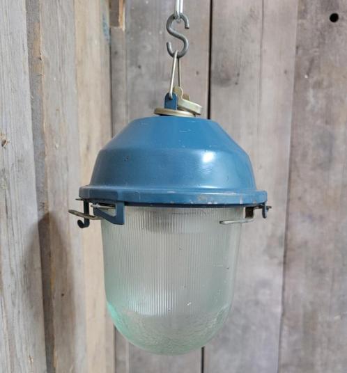 Antieke Vintage industriele bunkerlamp hanglamp - HI38, Maison & Meubles, Lampes | Suspensions, Comme neuf, 50 à 75 cm, Métal