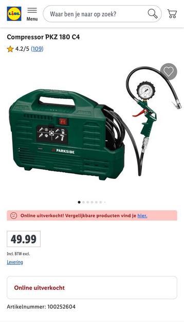 Draagbare compressor Parkside PKZ 180 C5 8 bar 1,1kw beschikbaar voor biedingen