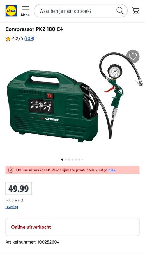 Draagbare compressor Parkside PKZ 180 C5 8 bar 1,1kw, Doe-het-zelf en Bouw, Compressors, Gebruikt, Ophalen of Verzenden