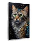 Gouden Aura Verlichte Mystieke Kat canvas 60x90cm - 18mm., Huis en Inrichting, Nieuw, 75 tot 100 cm, Print, Oorspronkelijke maker