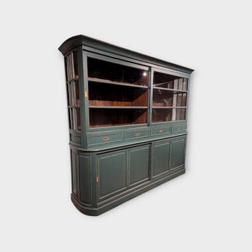 Buffetkast teakhout dennengroen – Landelijke vitrinekast 260 beschikbaar voor biedingen