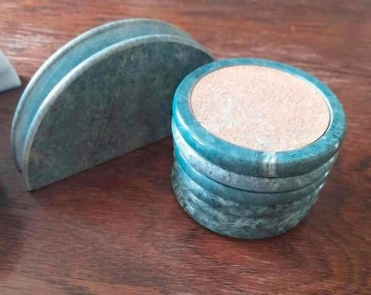 Groene marmeren onderzetters/ onderleggers en servethouder, Maison & Meubles, Accessoires pour la Maison | Sous-verres & Sous-plats