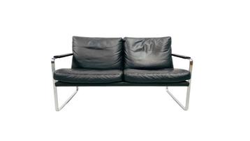 Knoll Fabricius Sofa, model 710, in Black Leather, 1980s., Huis en Inrichting, Zetels | Zetels, Gebruikt, 150 tot 200 cm, Tweepersoons