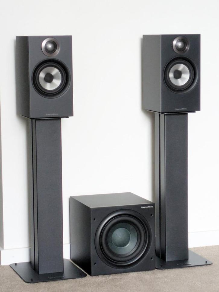 Bowers & Wilkins B&W 607 met staanders + ASW 608 sub, Audio, Tv en Foto, Luidsprekerboxen, Gebruikt, Front, Rear of Stereo speakers