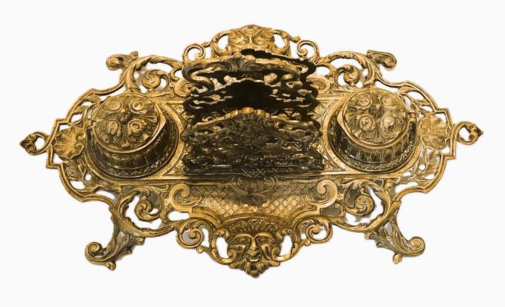 Encrier français avec porte-lettres et coupes Bacchus., Antiquités & Art, Antiquités | Bronze & Cuivre, Cuivre, Enlèvement ou Envoi