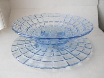 grote fruitkom op een schotel - geperst glas - Art Deco - 27 beschikbaar voor biedingen