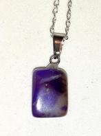 Ketting edelsteen hanger paarse agaat blok, Verzenden, Met edelsteen