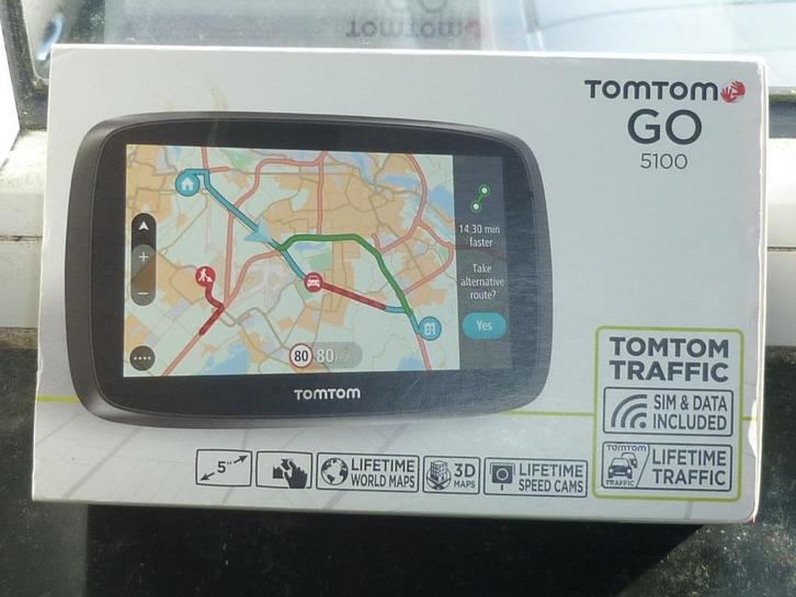 GPS TomTom GO5100 levenslange wereldkaart + verkeer via simk, Auto-onderdelen, Klein materiaal, Overige automerken, Nieuw, Ophalen of Verzenden