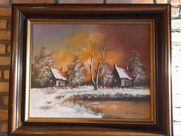Origineel winters schilderij – gesigneerd R. Walter beschikbaar voor biedingen