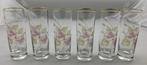 P. Courtinie 6x longdrink glazen roze bloemen goud rand, Huis en Inrichting, Verzenden, Zo goed als nieuw