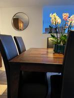 Massief houten eettafel met 6 stoelen in leder - tijdloos!, Huis en Inrichting, Ophalen, Gebruikt, Tijdloos, Japans, Aziatisch, Exotisch, Afrikaans