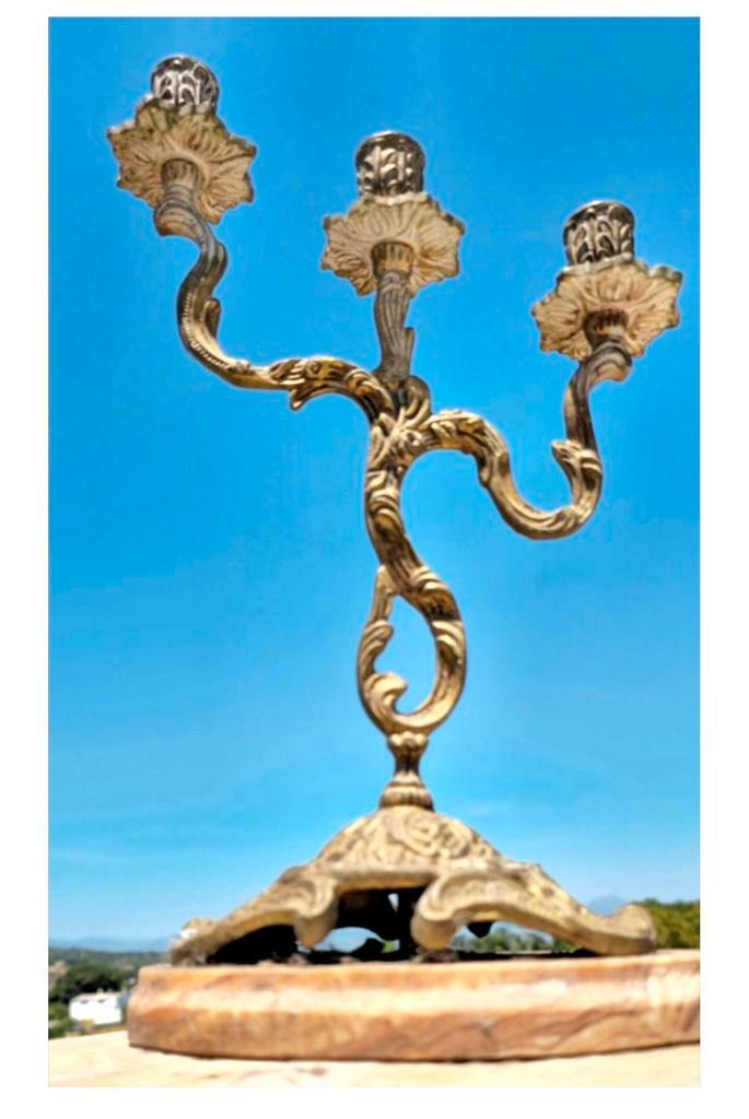 ️kandelaar in verguld brons + 3 lampjes, Antiek en Kunst, Antiek | Kandelaars, Koper of Brons, Ophalen of Verzenden