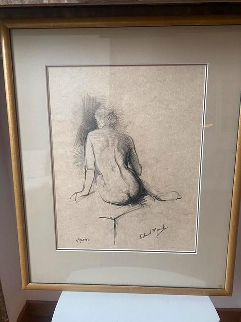 Tekening van een naakte vrouw van achter Roland Fonck, Antiek en Kunst, Kunst | Tekeningen en Fotografie