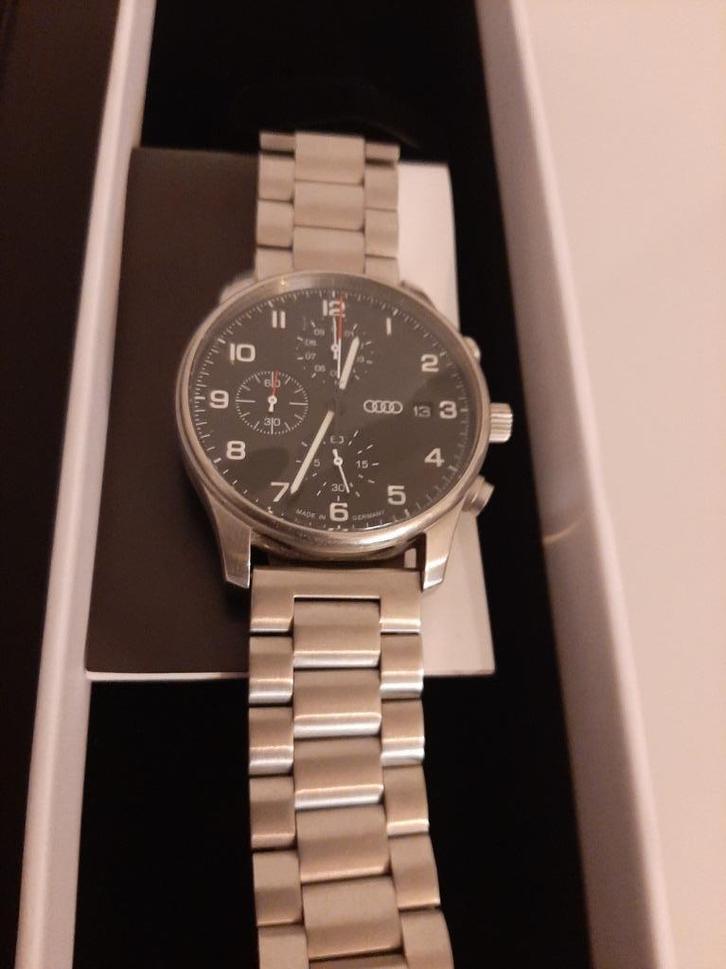 Audi-horloge, Handtassen en Accessoires, Horloges | Heren, Gebruikt, Polshorloge, Overige merken, Staal, Staal, Ophalen of Verzenden