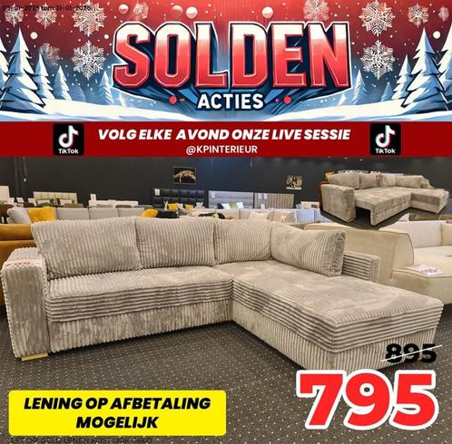WS PROMO  Hoeksalon in taupe stof met slaapfunctie +Levering, Huis en Inrichting, Fauteuils, Nieuw, Stof, Ophalen of Verzenden