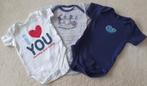 Lot de 3 bodies à manches courtes (blanc+bleu+rayé) - T68, Kinderen en Baby's, Babykleding | Maat 68, Ophalen, Zo goed als nieuw