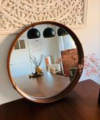 Unieke Mooie ronde leren vintage spiegel, Ophalen, Rond, Zo goed als nieuw, Minder dan 100 cm
