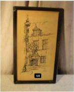 Mooie Oude Pentekening - Rockoxhuis - Ballie, Antiek en Kunst, Ophalen of Verzenden