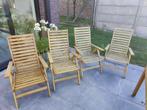4 verstelbare houten tuinstoelen, Tuin en Terras, Ophalen, Gebruikt, Hout, Verstelbaar