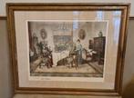 Interieur litho antiek Brits - luxe tafta inlijsting, Antiek en Kunst, Kunst | Litho's en Zeefdrukken, Ophalen of Verzenden