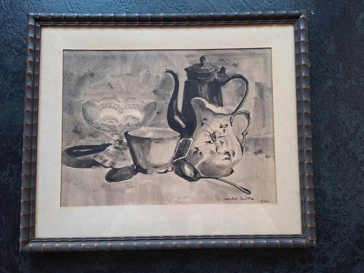 Aquarel koffieset, Antiek en Kunst, Kunst | Schilderijen | Klassiek, Ophalen