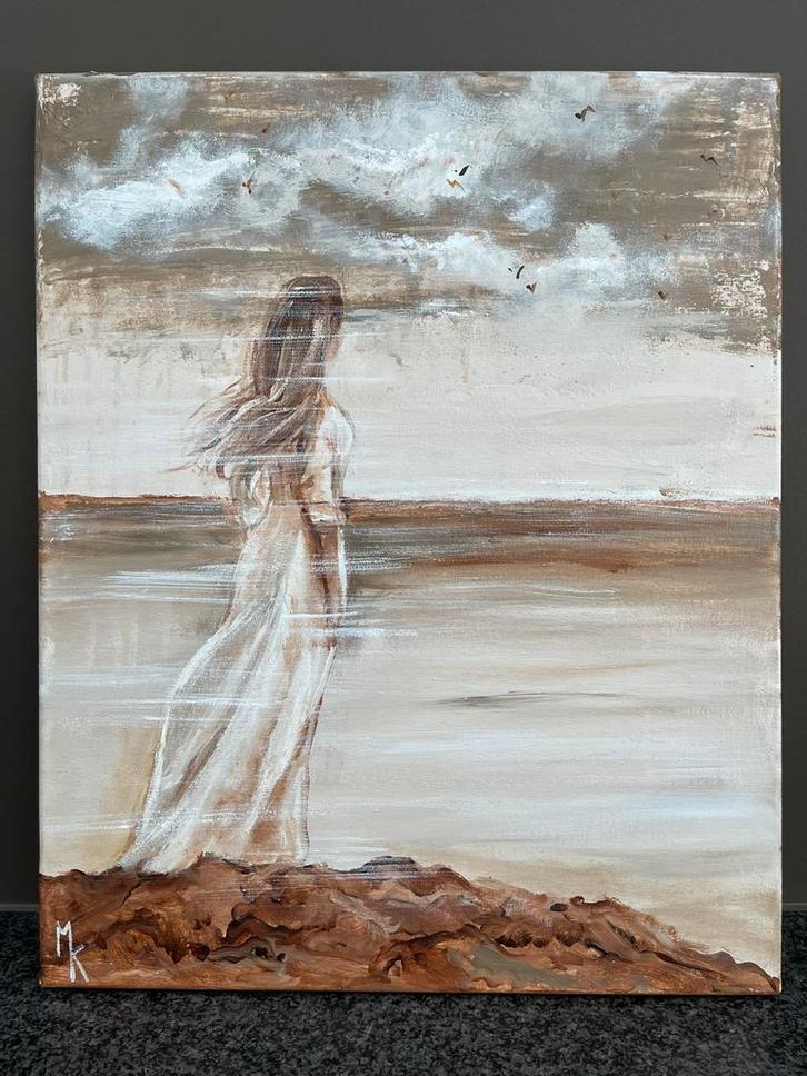 Schilderij Dame op rots Mk Art, Antiek en Kunst, Kunst | Schilderijen | Modern, Ophalen of Verzenden