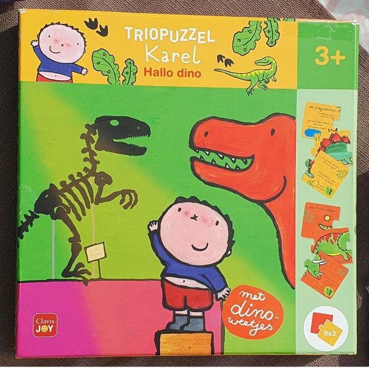 Triopuzzel Karel Hallo dino Clavis JOY, Kinderen en Baby's, Speelgoed | Kinderpuzzels, Gebruikt, 2 tot 4 jaar, 10 tot 50 stukjes