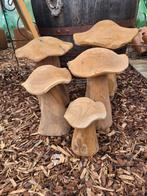 Setje van 5 Teak houten paddestoelen, decoratief in de tuin, Ophalen of Verzenden, Zo goed als nieuw