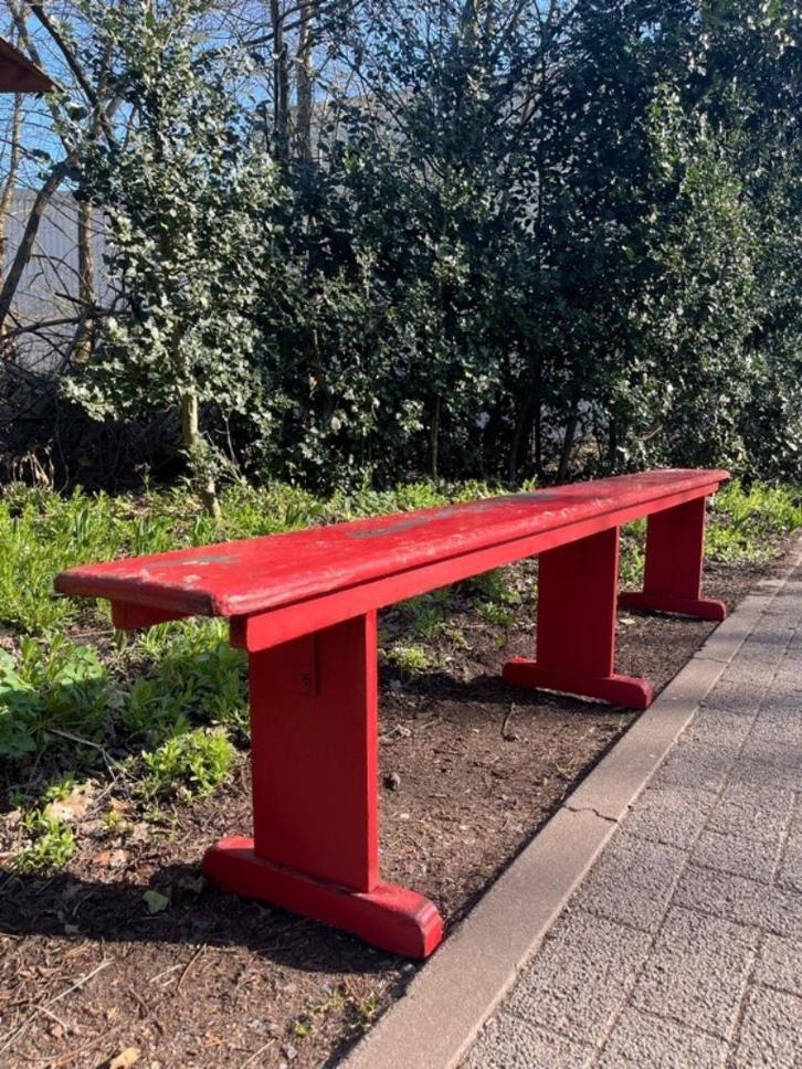Rode banken uit de refter -250cm  (20 op voorraad), Tuin en Terras, Tuinbanken, Gebruikt, Hout, Ophalen of Verzenden